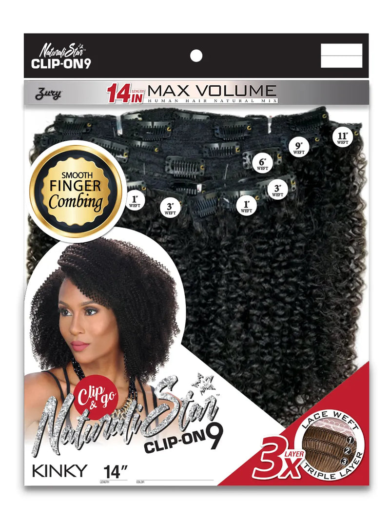 Natural -HB Clip-On 9 Piece Kinky 14 Inch