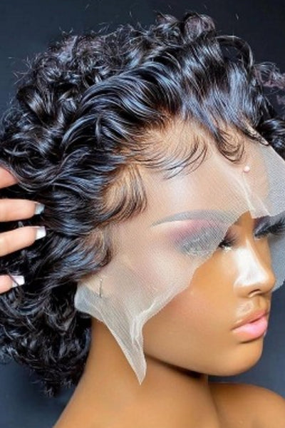 Brazilian Kinky Curl Hot Pixie Full Frontal Lace Wig 8 Inches